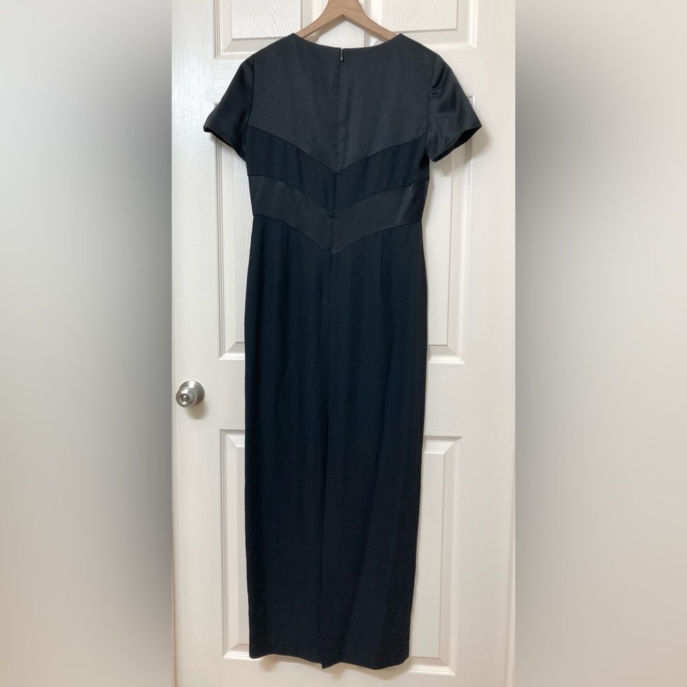 Vintage Black Short Sleeve Formal Sheath Gown Dress 10 Hollywood Glam Retro - Picture 4 of 7